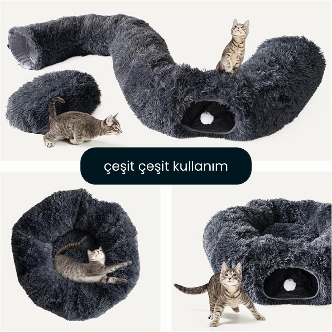 Simit Peluş Kedi Tüneli - Peluş Kedi Yatağı